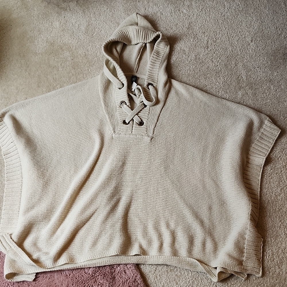Cream Hooded Sweater Poncho